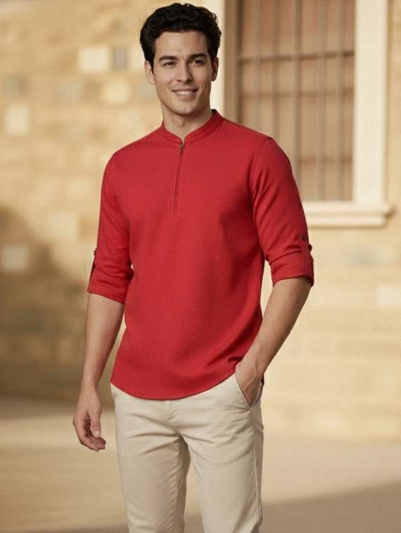 men solid mandarin neck short kurta