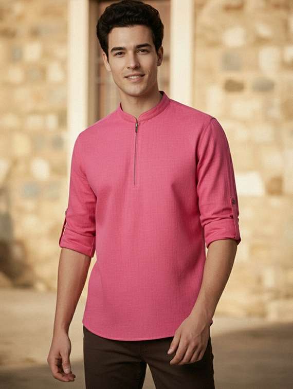 men solid mandarin neck short kurta