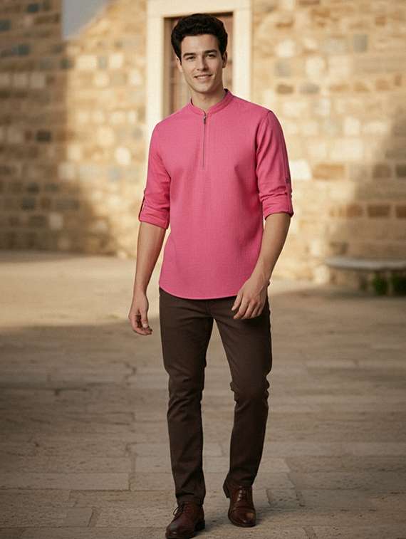 men solid mandarin neck short kurta - 22327533 -  Standard Image - 5