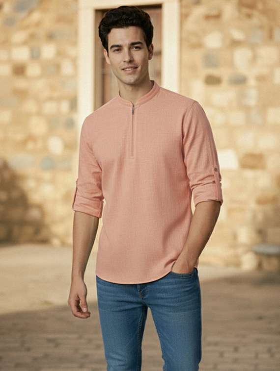 men solid mandarin neck short kurta