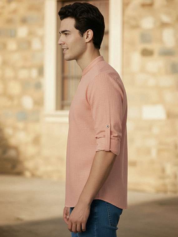 men solid mandarin neck short kurta - 22327535 -  Standard Image - 3