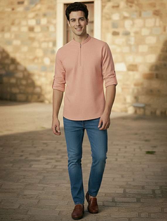 men solid mandarin neck short kurta - 22327535 -  Standard Image - 5