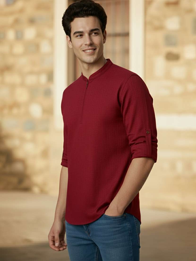 men solid mandarin neck short kurta