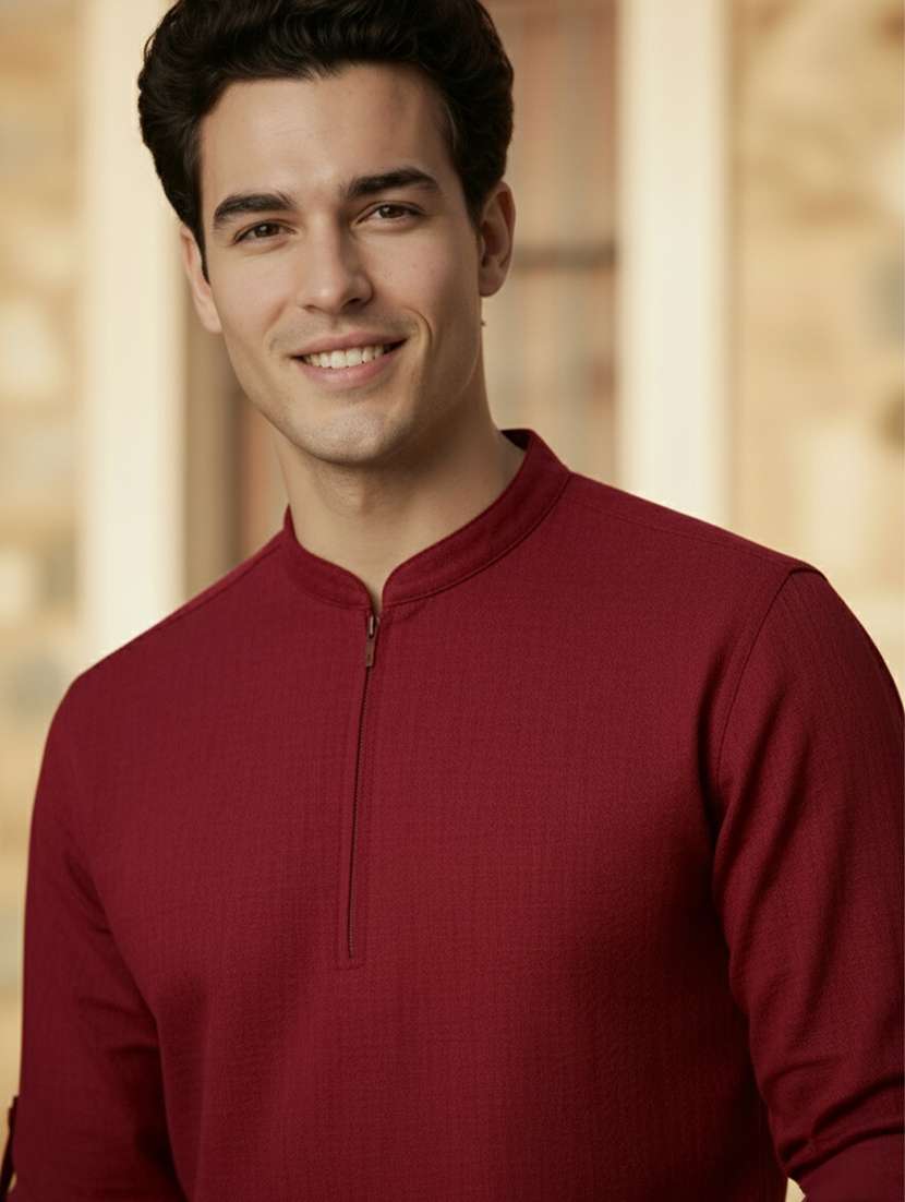 men solid mandarin neck short kurta - 22327537 -  Standard Image - 3