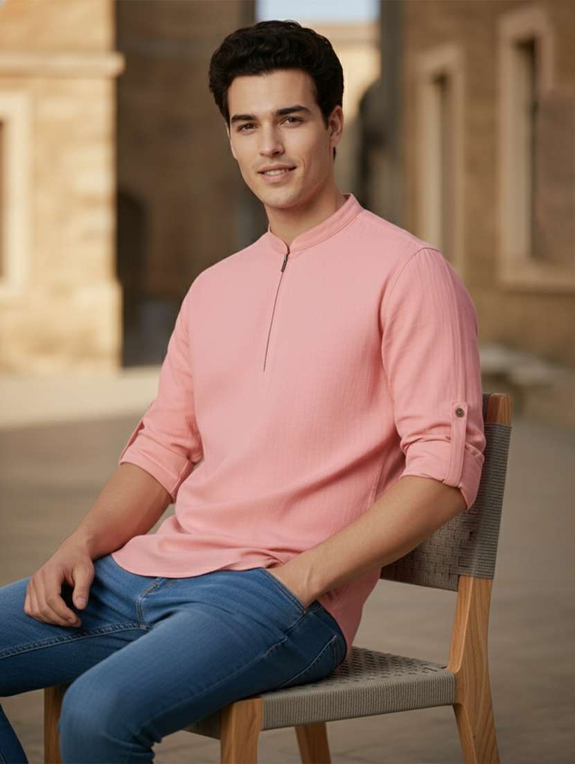 men solid mandarin neck short kurta - 22327539 -  Standard Image - 3