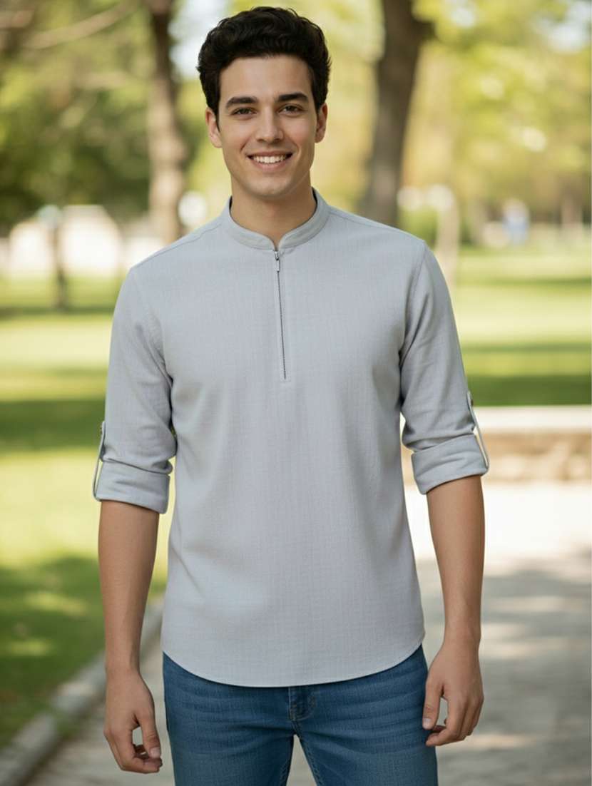 men solid mandarin neck short kurta