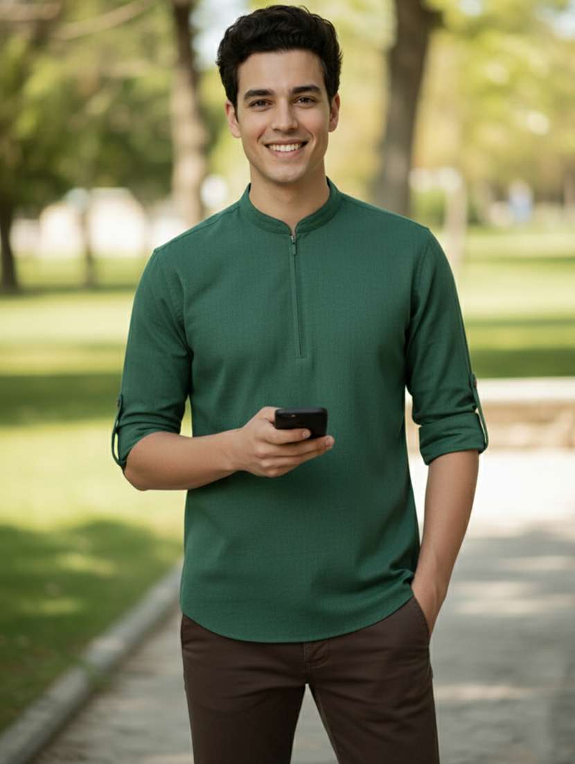 men solid mandarin neck short kurta