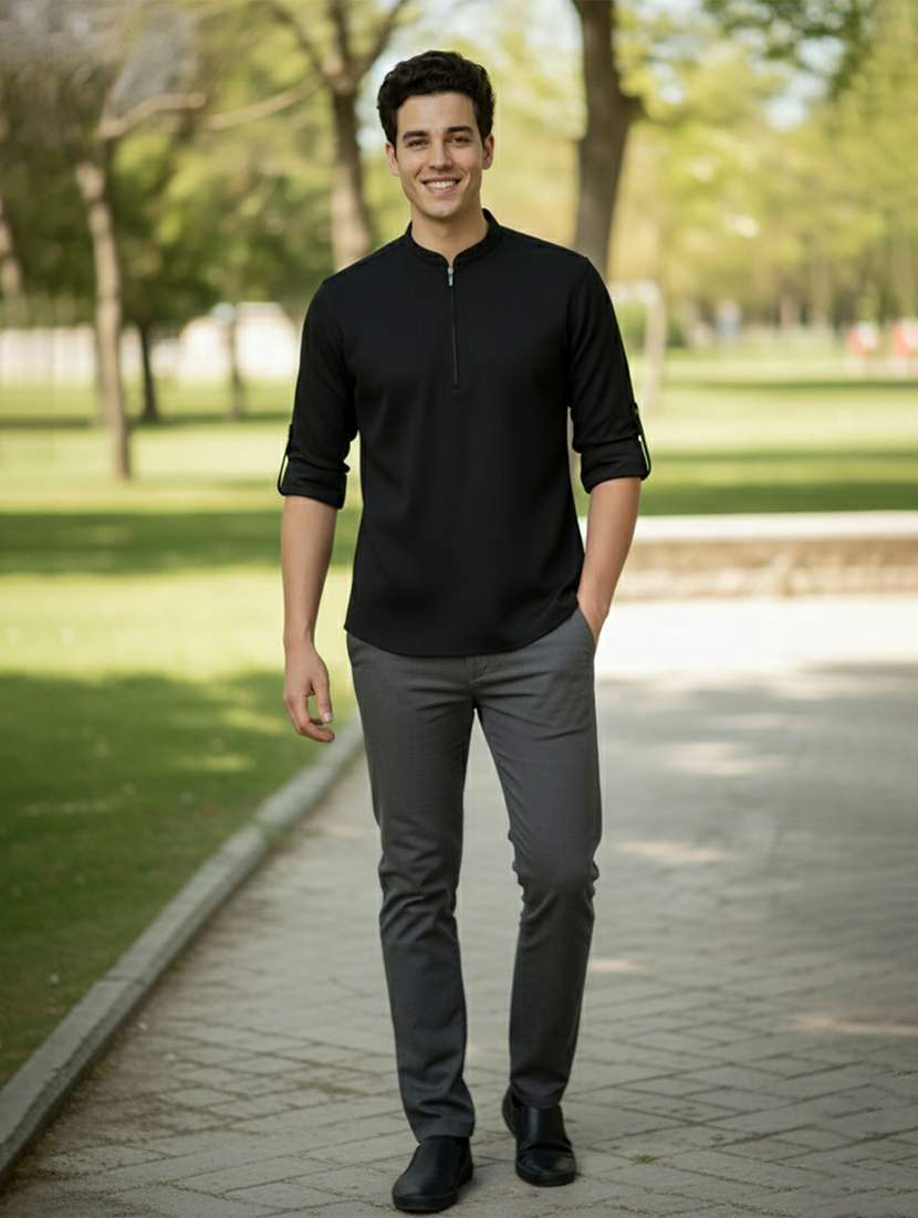 men solid mandarin neck short kurta - 22327544 -  Standard Image - 3