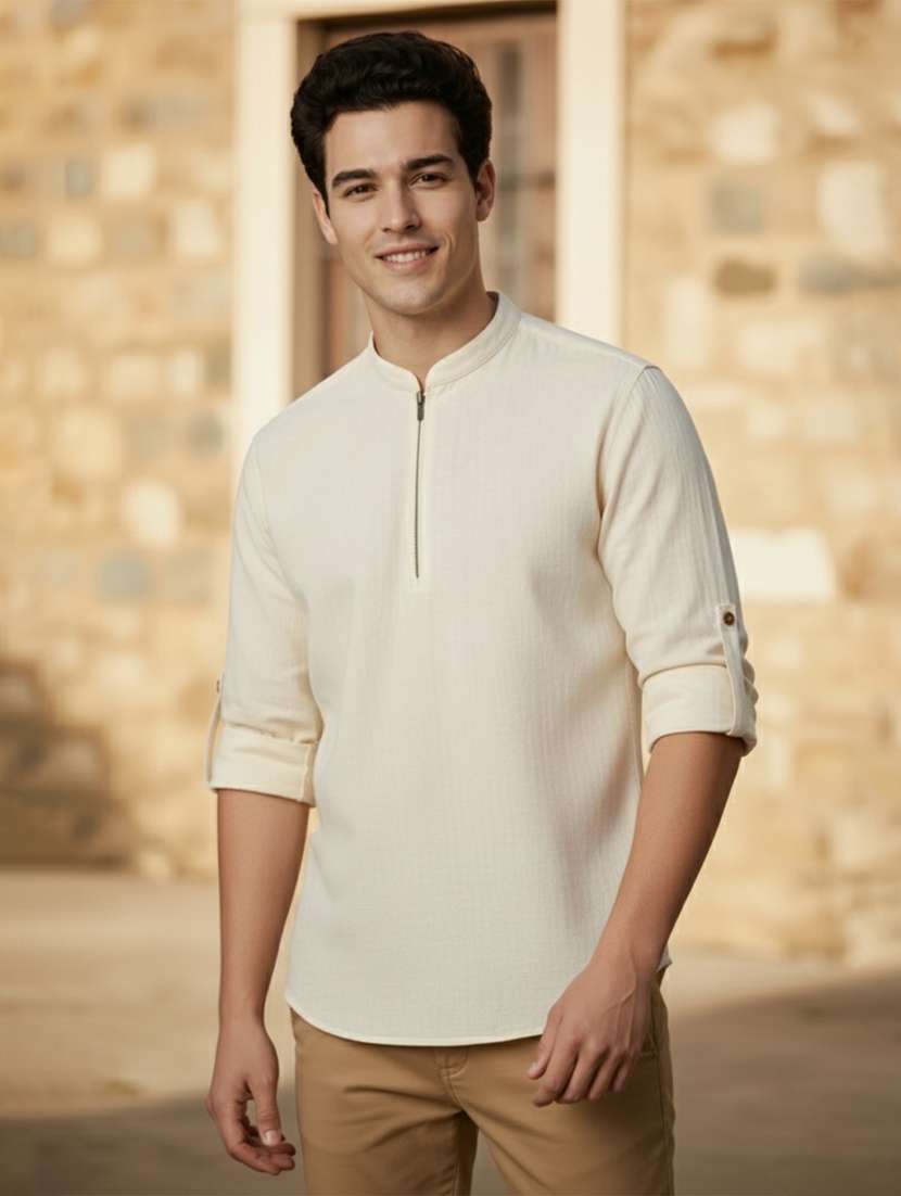 men solid mandarin neck short kurta