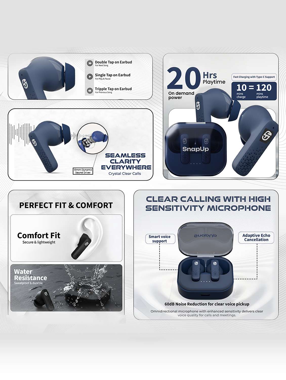 snapup snapods crystal in ear true wireless earbuds - psych blue - 22327557 -  Standard Image - 3