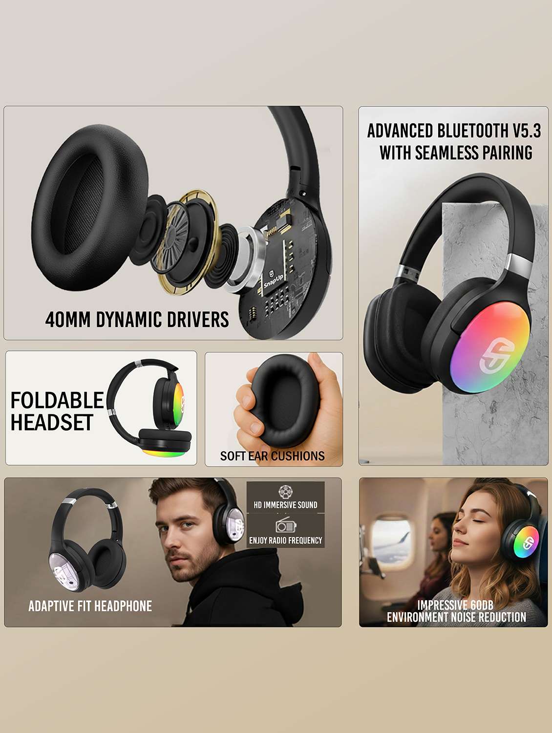 snapup snaphead glow over the head headphone (electric black) - 22327560 -  Standard Image - 8