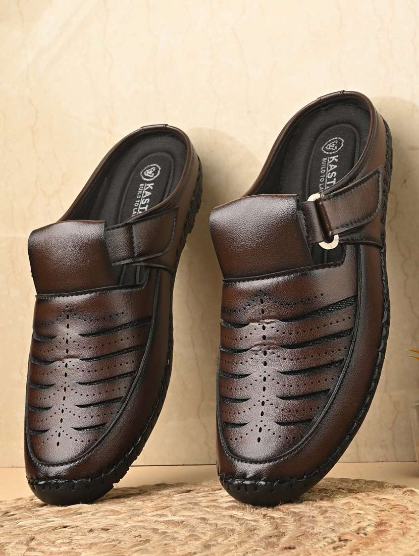 men brown slip on sandal