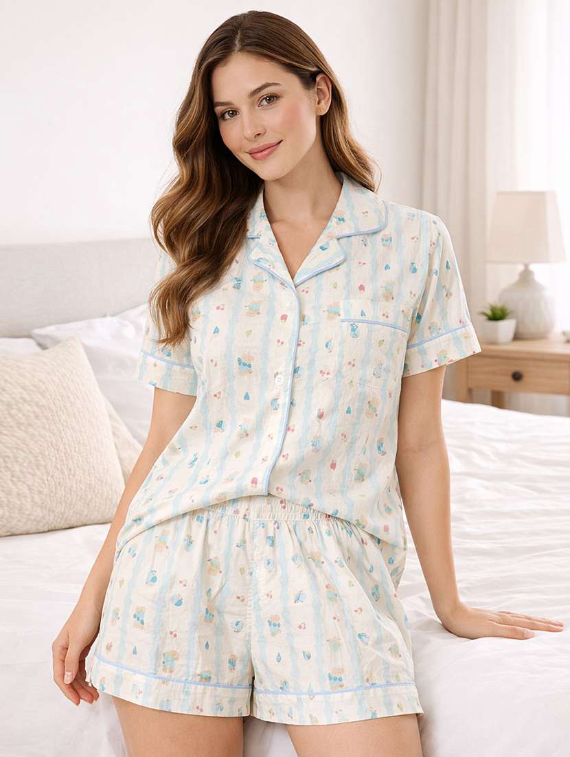 women printed nightwear shorts set