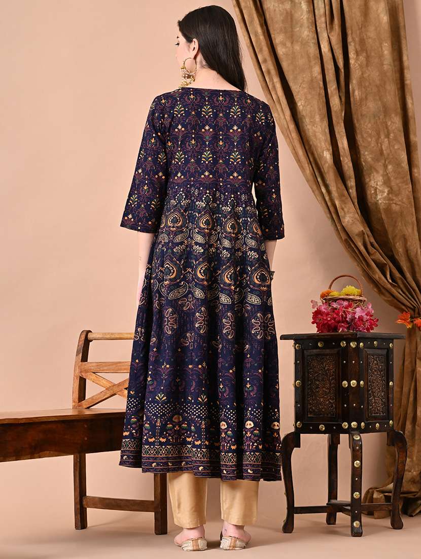 women printed three quarter sleeve kurta - 22327589 -  Standard Image - 3
