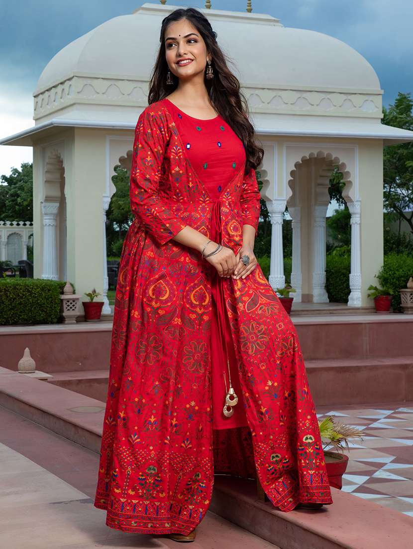 women printed three quarter sleeve kurta