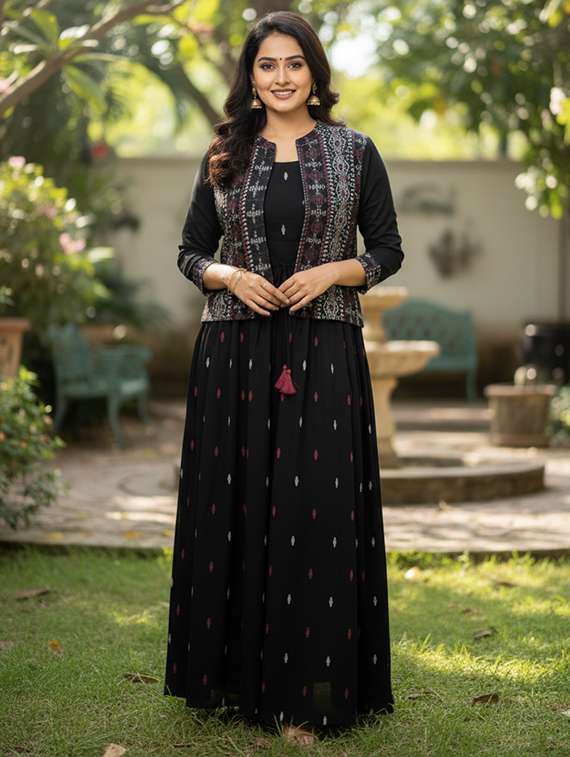 women printed three quarter sleeve kurta