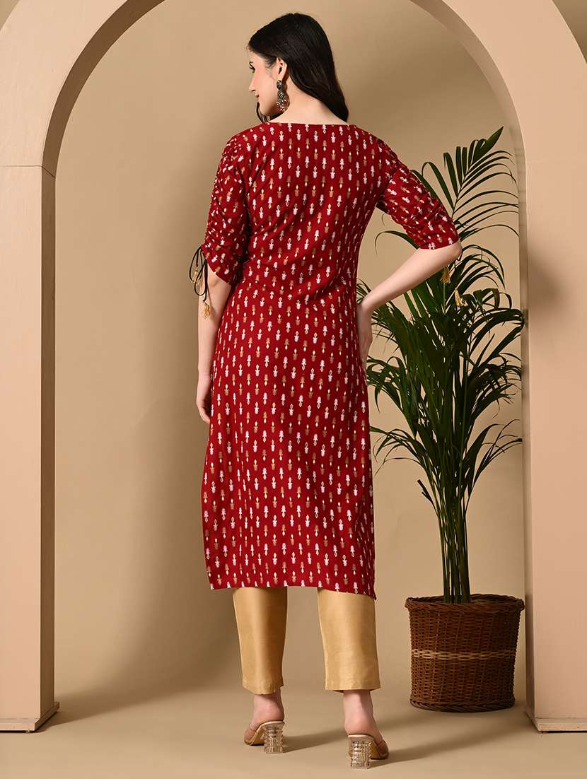 women printed three quarter sleeve straight kurta - 22327593 -  Standard Image - 3