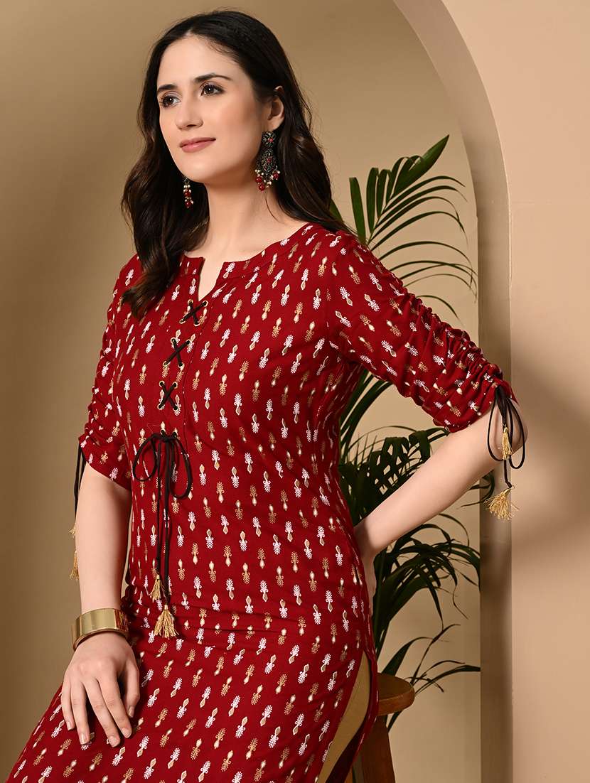 women printed three quarter sleeve straight kurta - 22327593 -  Standard Image - 5