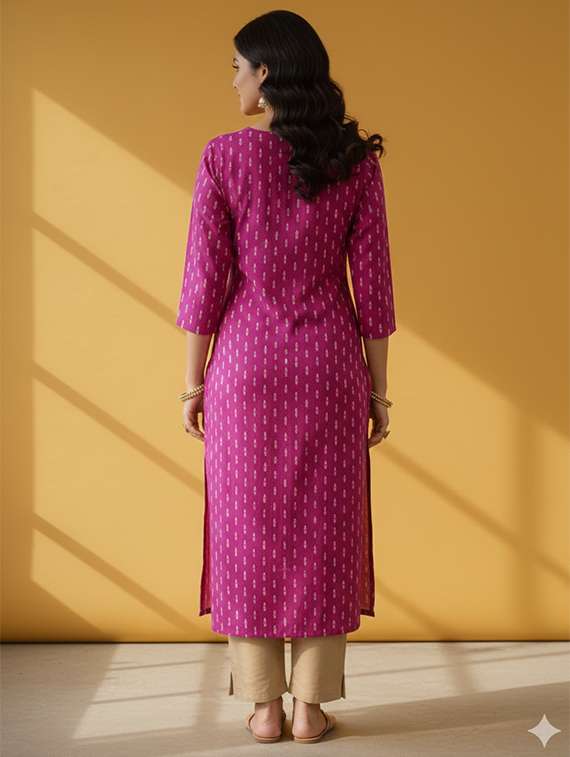 women printed three quarter sleeve straight kurta - 22327594 -  Standard Image - 3