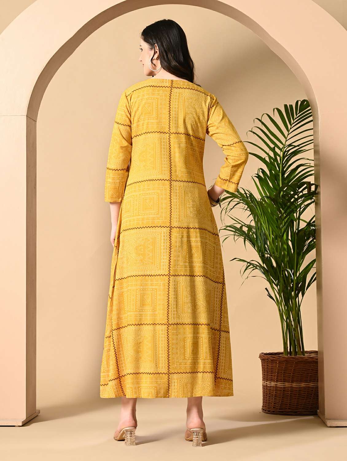 women printed three quarter sleeve ethnic dress - 22327604 -  Standard Image - 3