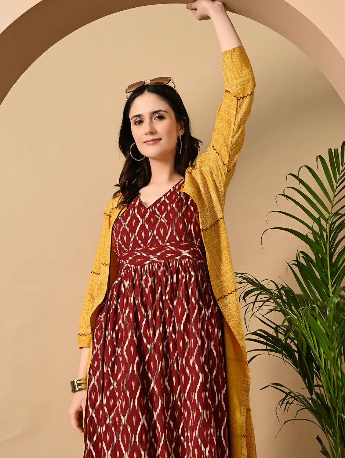 women printed three quarter sleeve ethnic dress - 22327604 -  Standard Image - 5