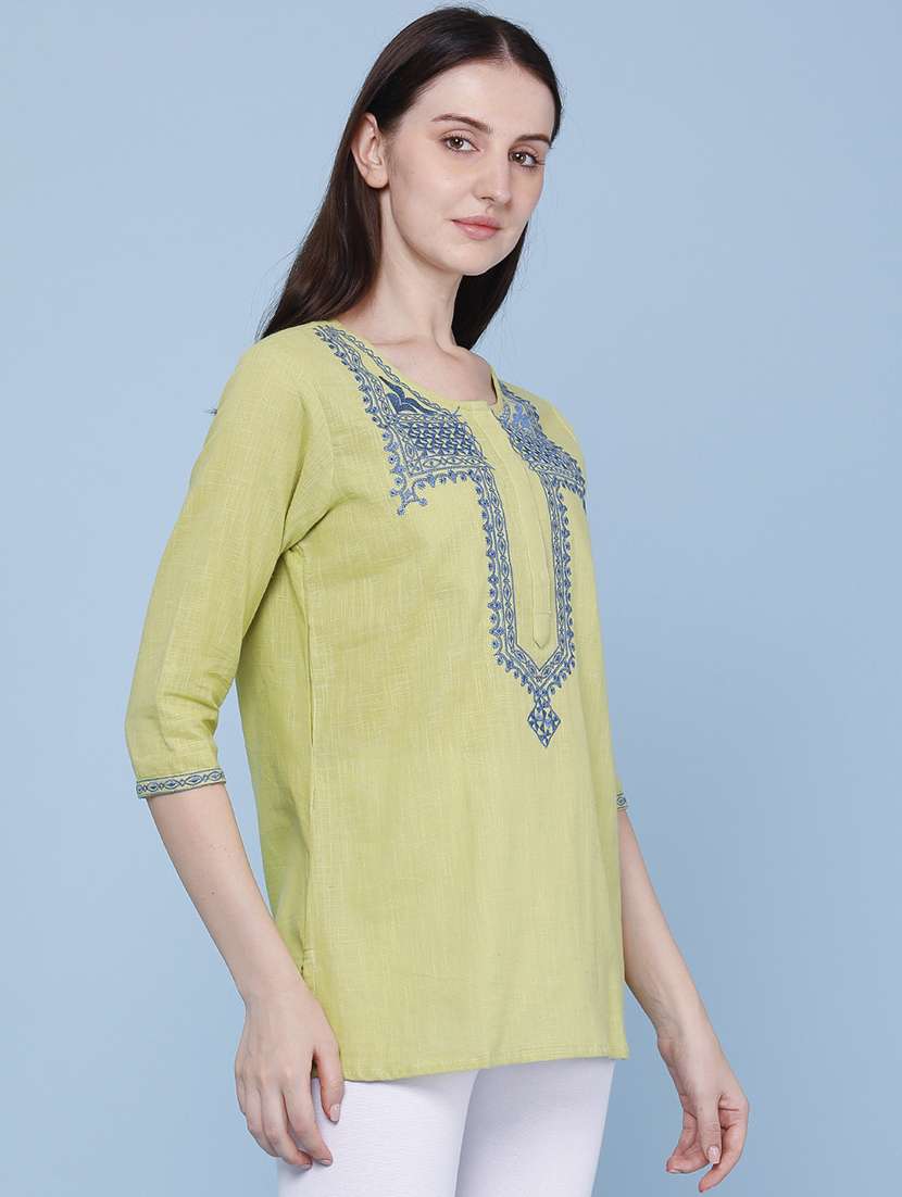 women embroidered three quarter sleeves a-line kurti - 22327720 -  Standard Image - 3