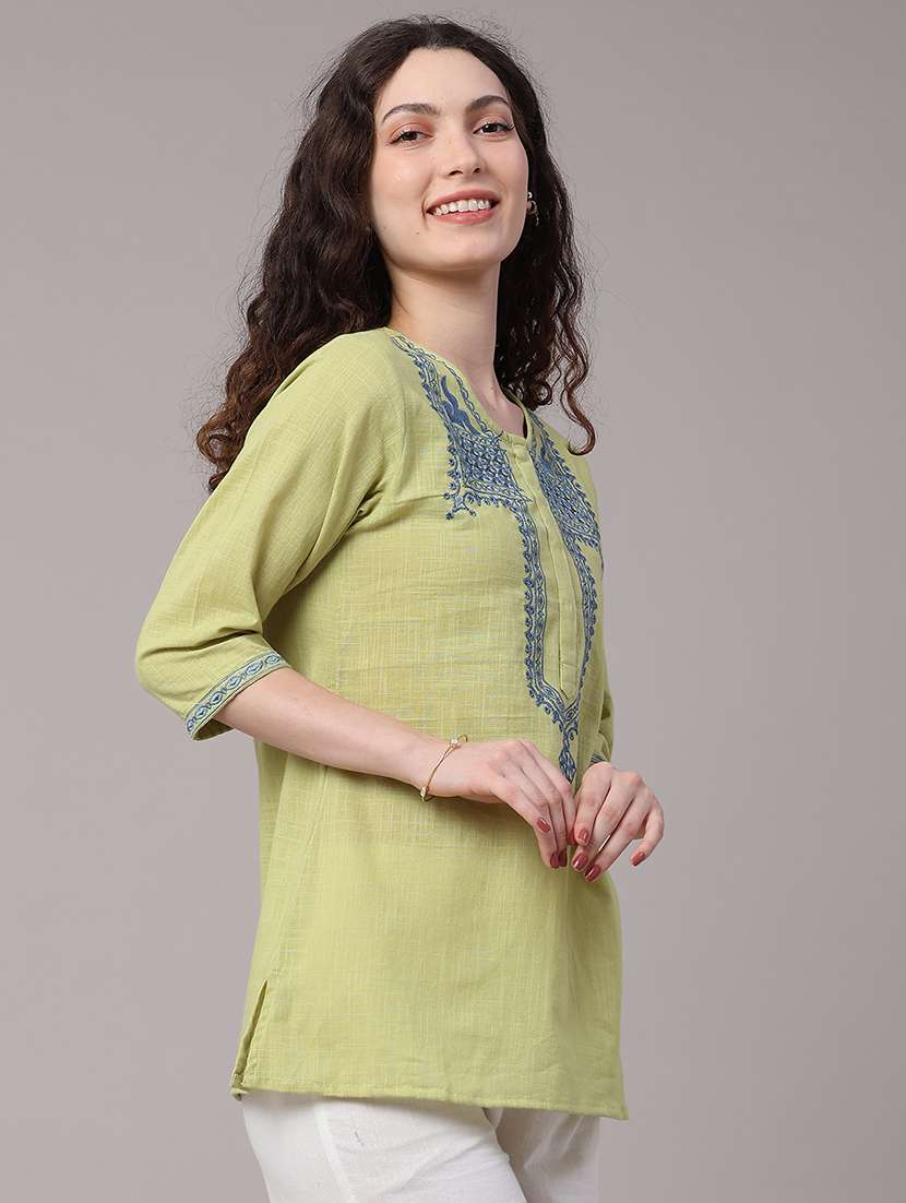 women embroidered three quarter sleeves a-line kurti - 22327721 -  Standard Image - 3