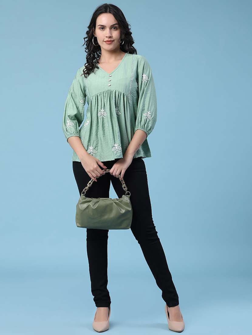 women embroidered three quarter sleeves a-line top - 22327729 -  Standard Image - 5