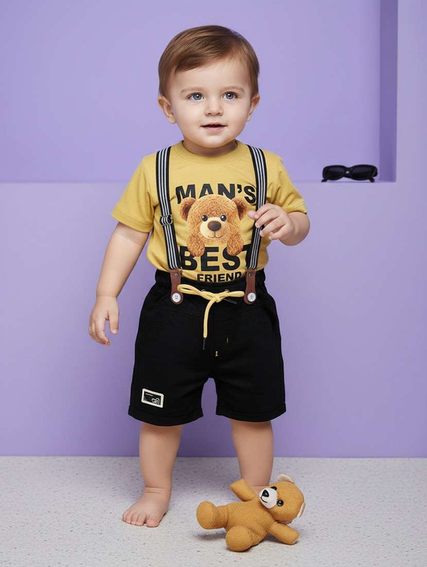 yellow cotton combo infant twin set