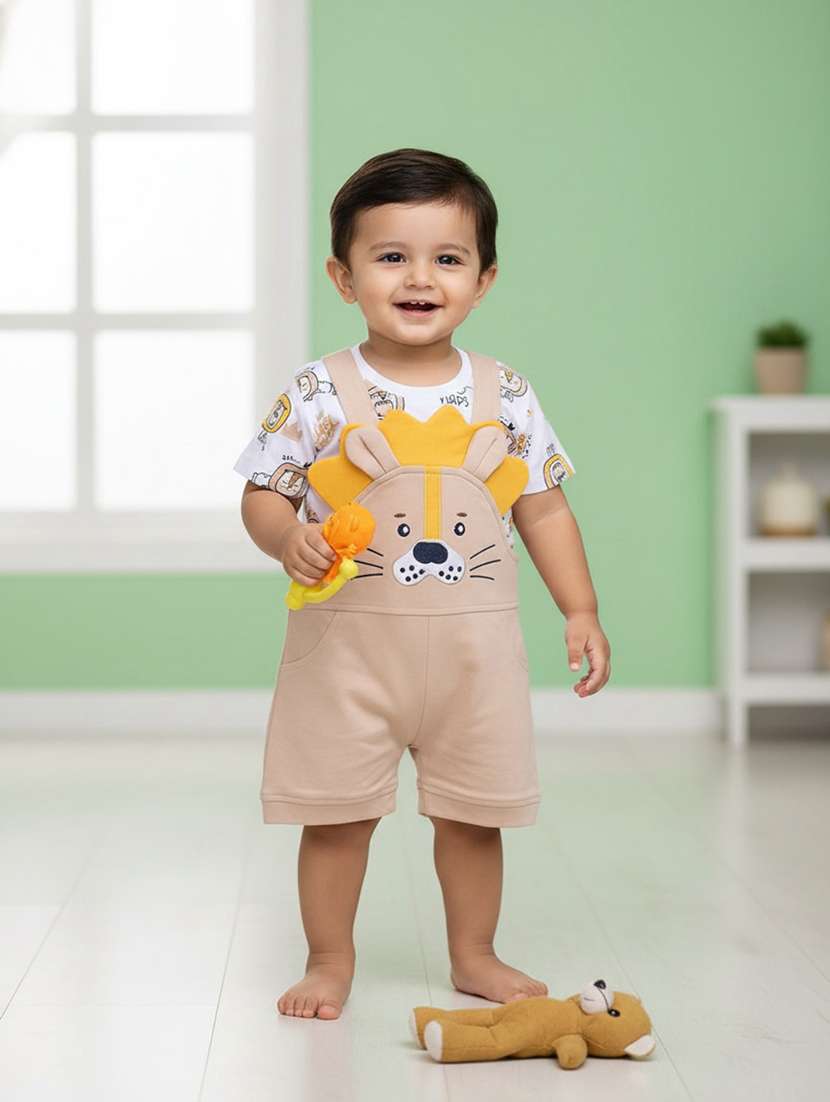 boys printed round neck t-shirt and dungaree set