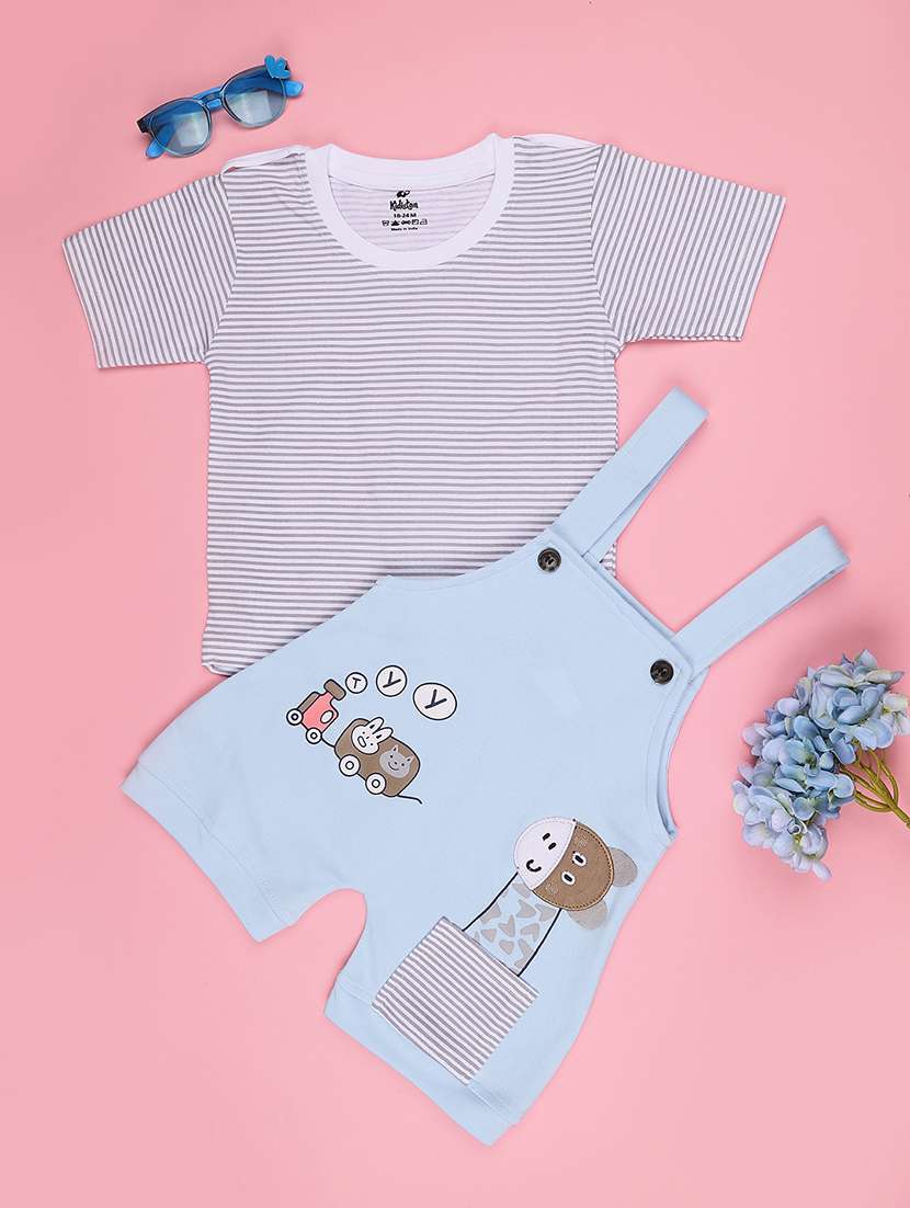 boys printed round neck t-shirt and dungaree set