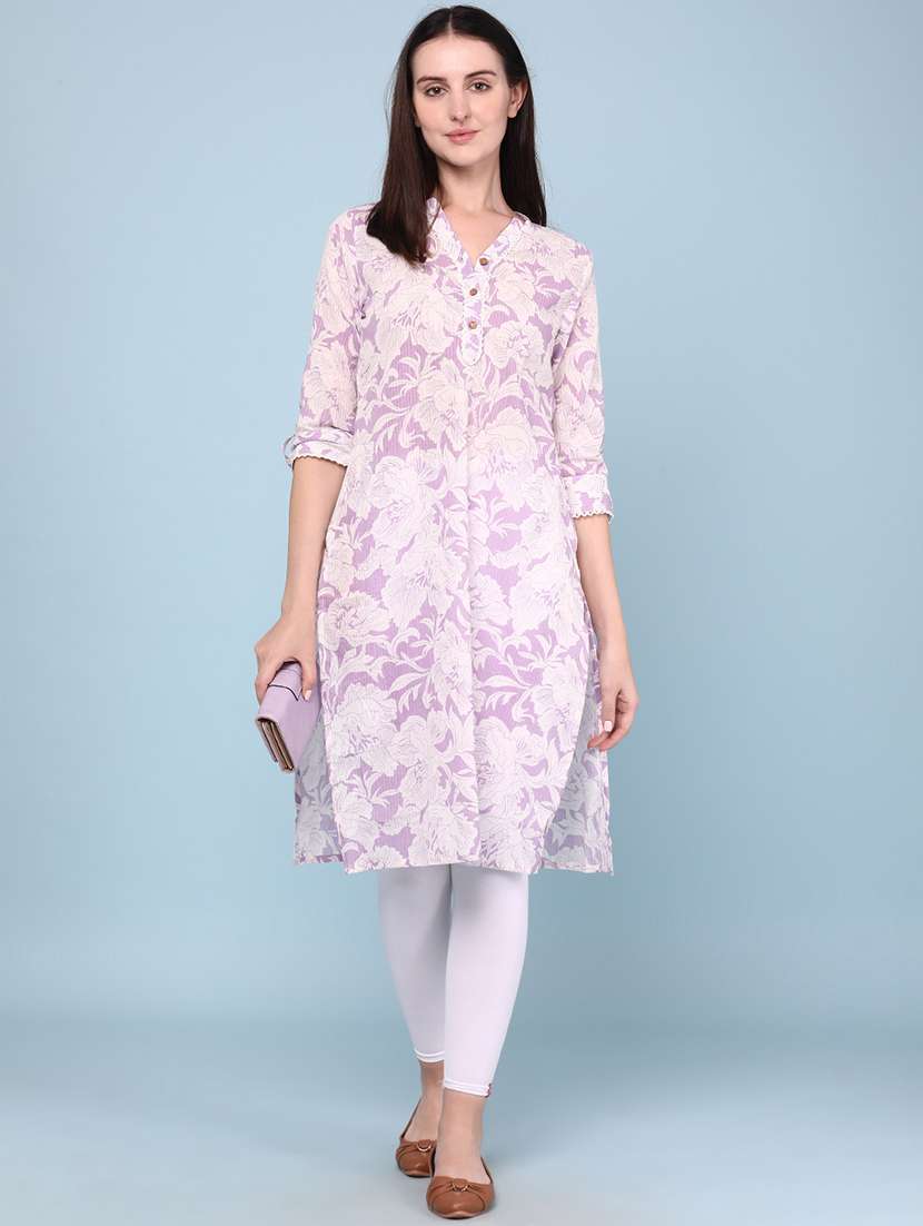 women printed three quarter sleeves straight kurta