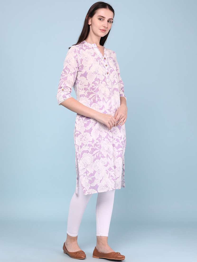 Women Printed Three Quarter Sleeves Straight Kurta - 22327784 -  Standard Image - 3