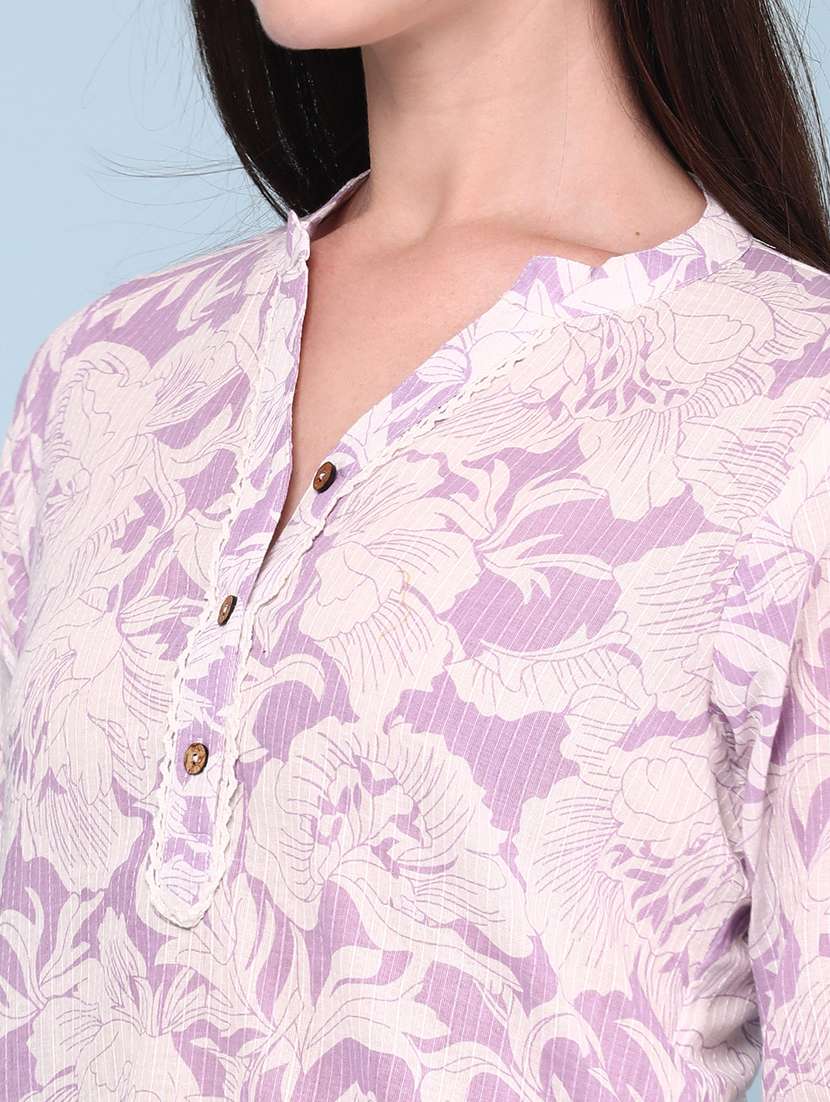 Women Printed Three Quarter Sleeves Straight Kurta - 22327784 -  Standard Image - 5