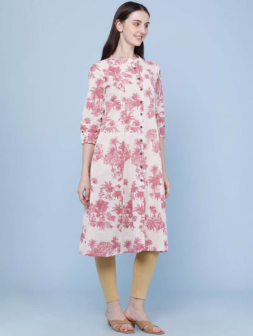 women printed three quarter sleeves a-line kurta - 22327787 -  Standard Image - 3