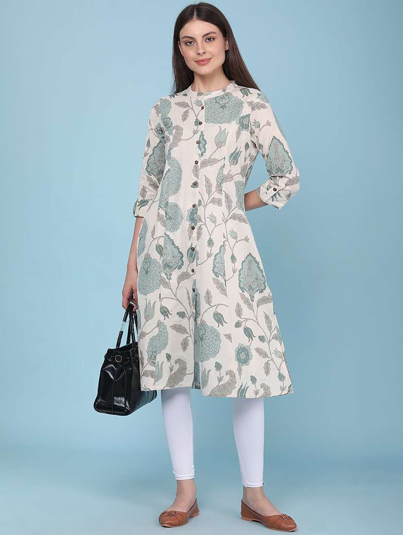 women printed three quarter sleeves a-line kurta - 22327788 -  Standard Image - 5