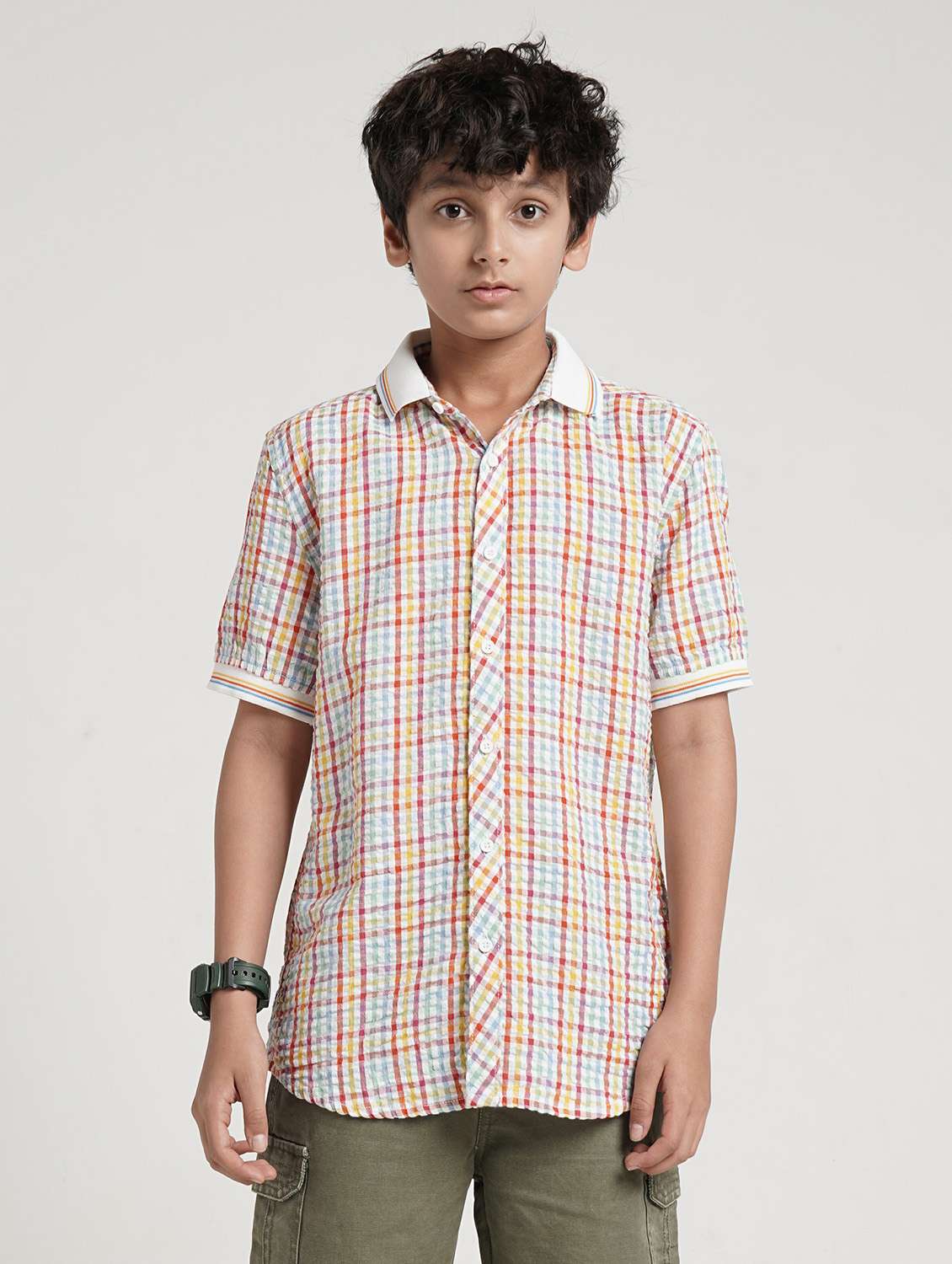boys checkered collared short sleeve shirt