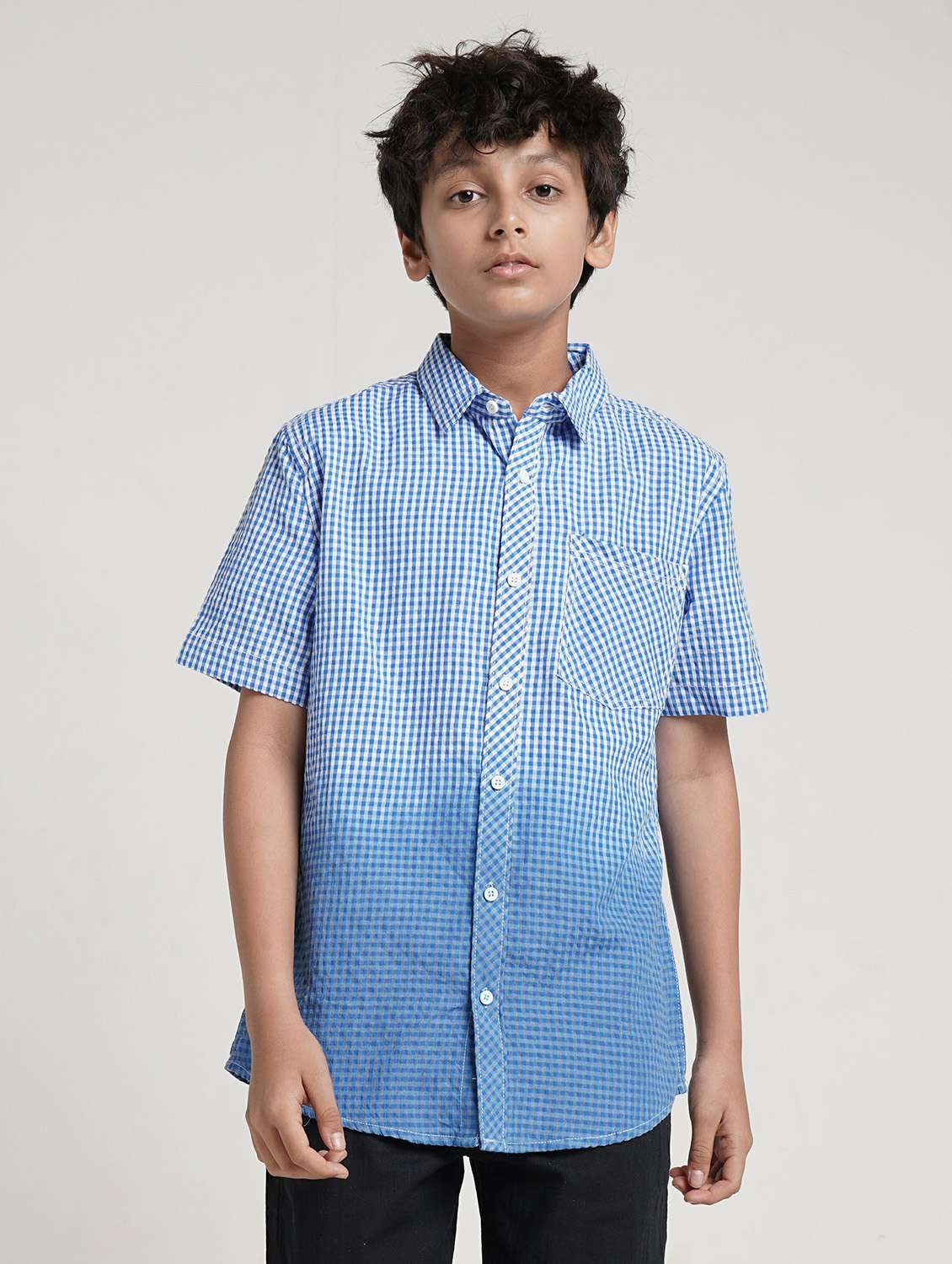 boys checkered collared short sleeve shirt