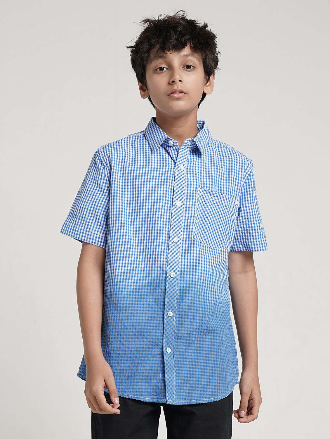 boys checkered collared short sleeve shirt