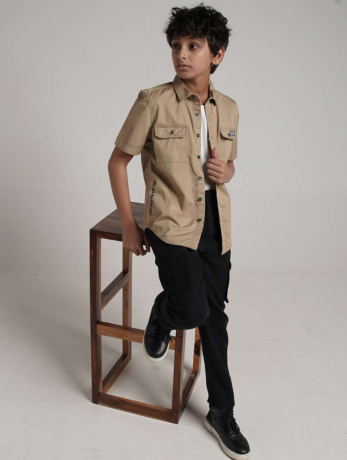 boys solid collared short sleeve shirt - 22327854 -  Standard Image - 3