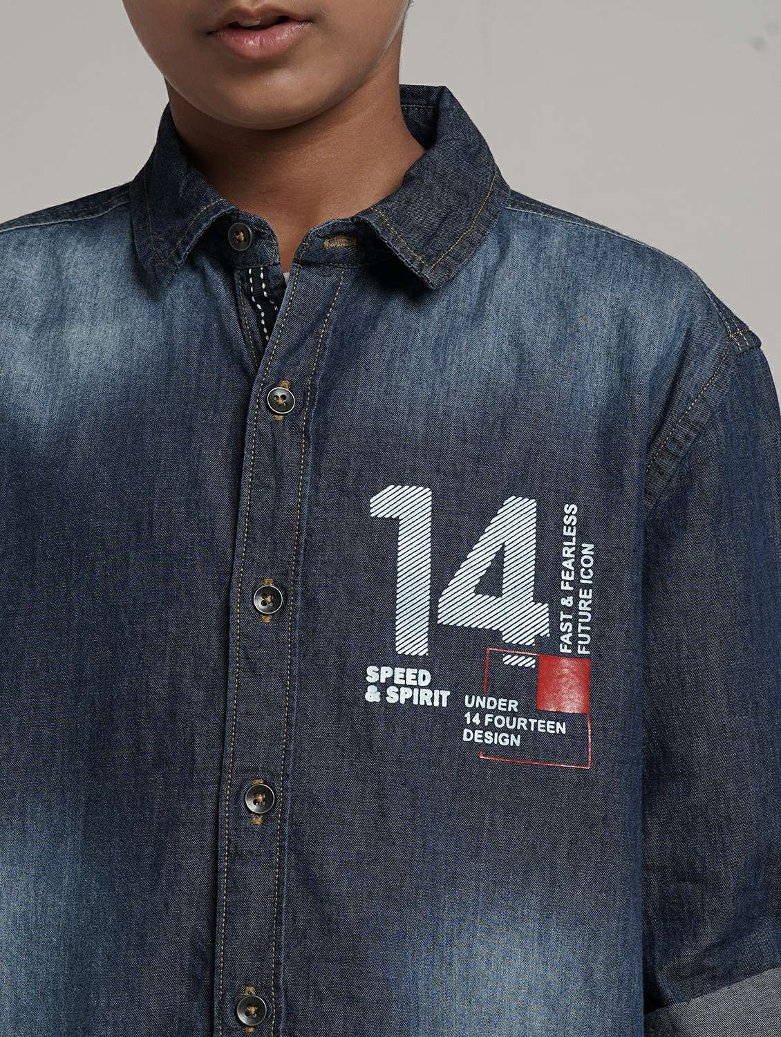 boys printed collared roll up sleeve denim shirt - 22327855 -  Standard Image - 5