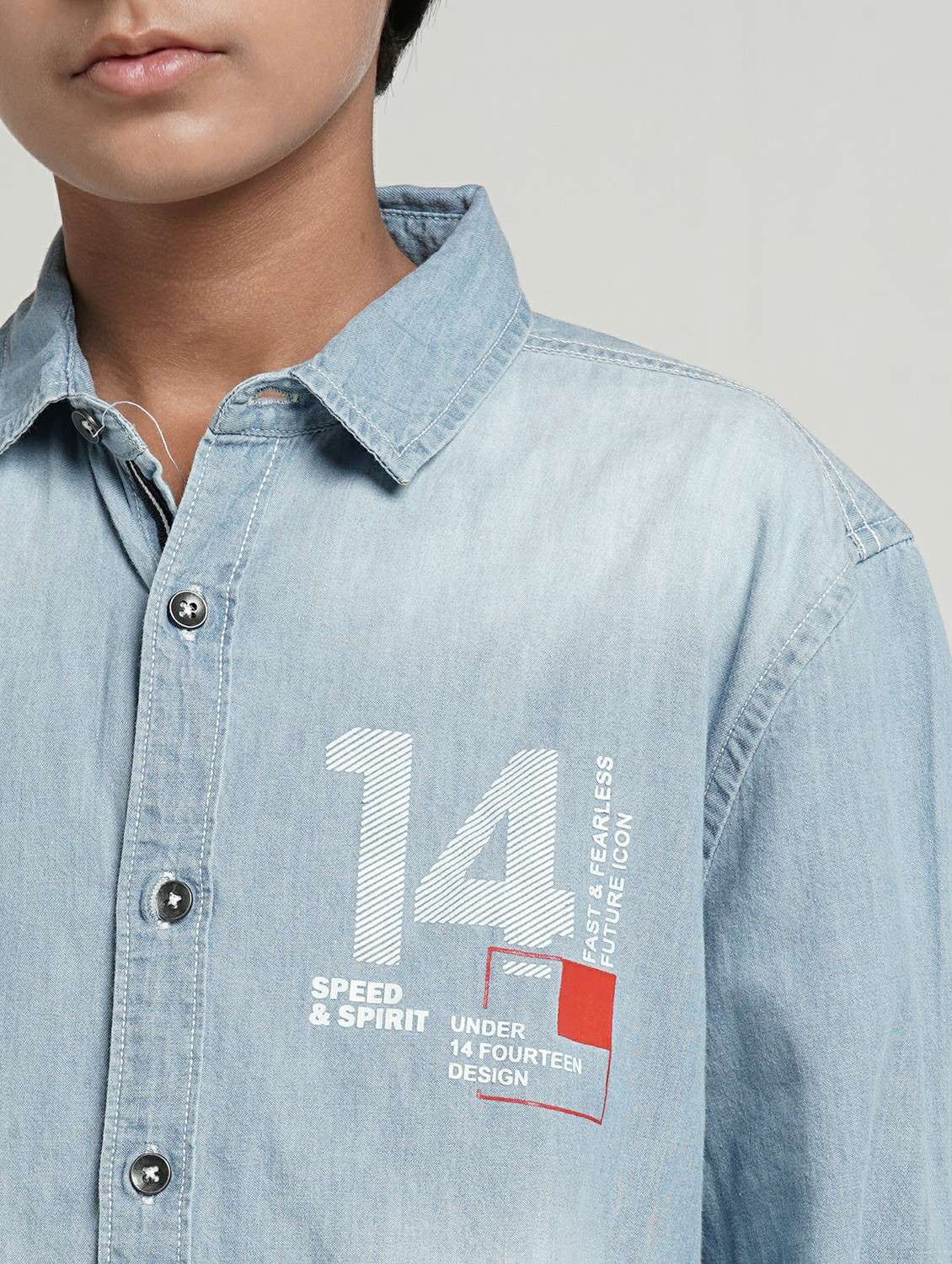 boys printed collared roll up sleeve denim shirt - 22327856 -  Standard Image - 5