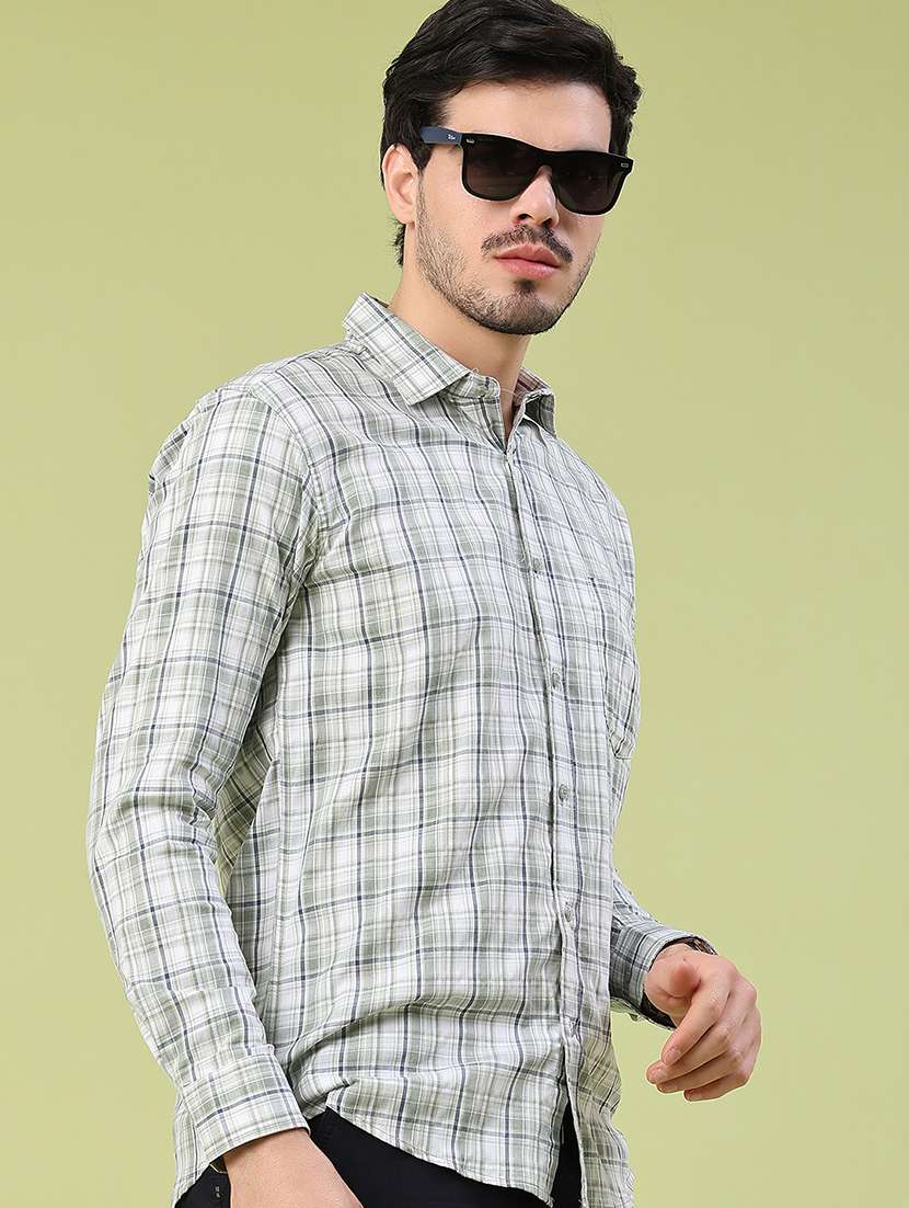 men checkered long sleeve slim fit casual shirt