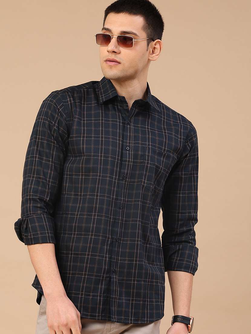 men checkered long sleeve slim fit casual shirt