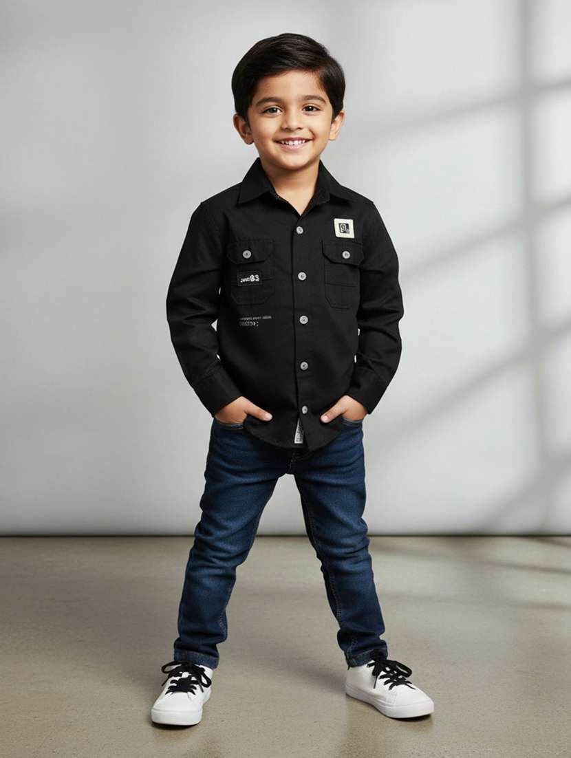 boys printed long sleeve collared shirt