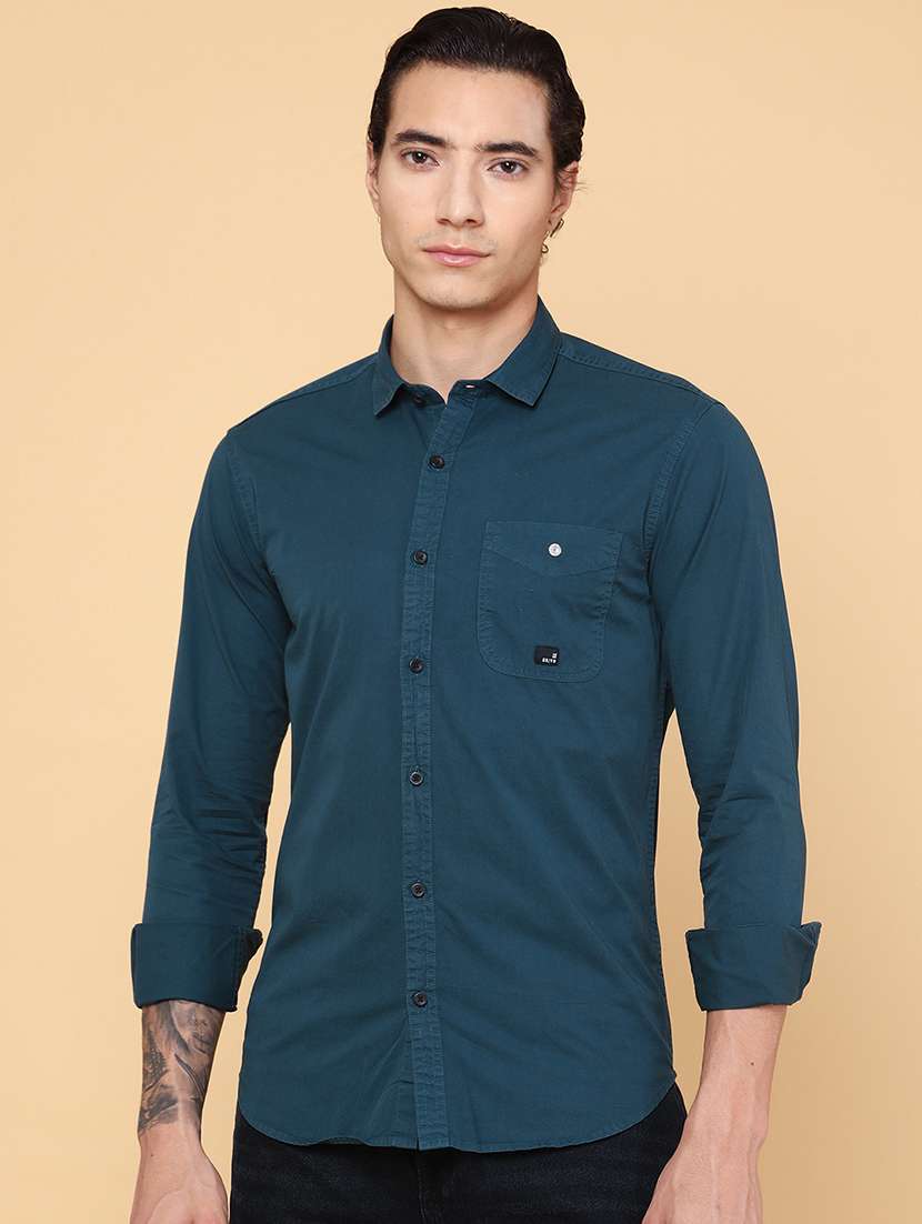 men solid long sleeve regular fit casual shirt