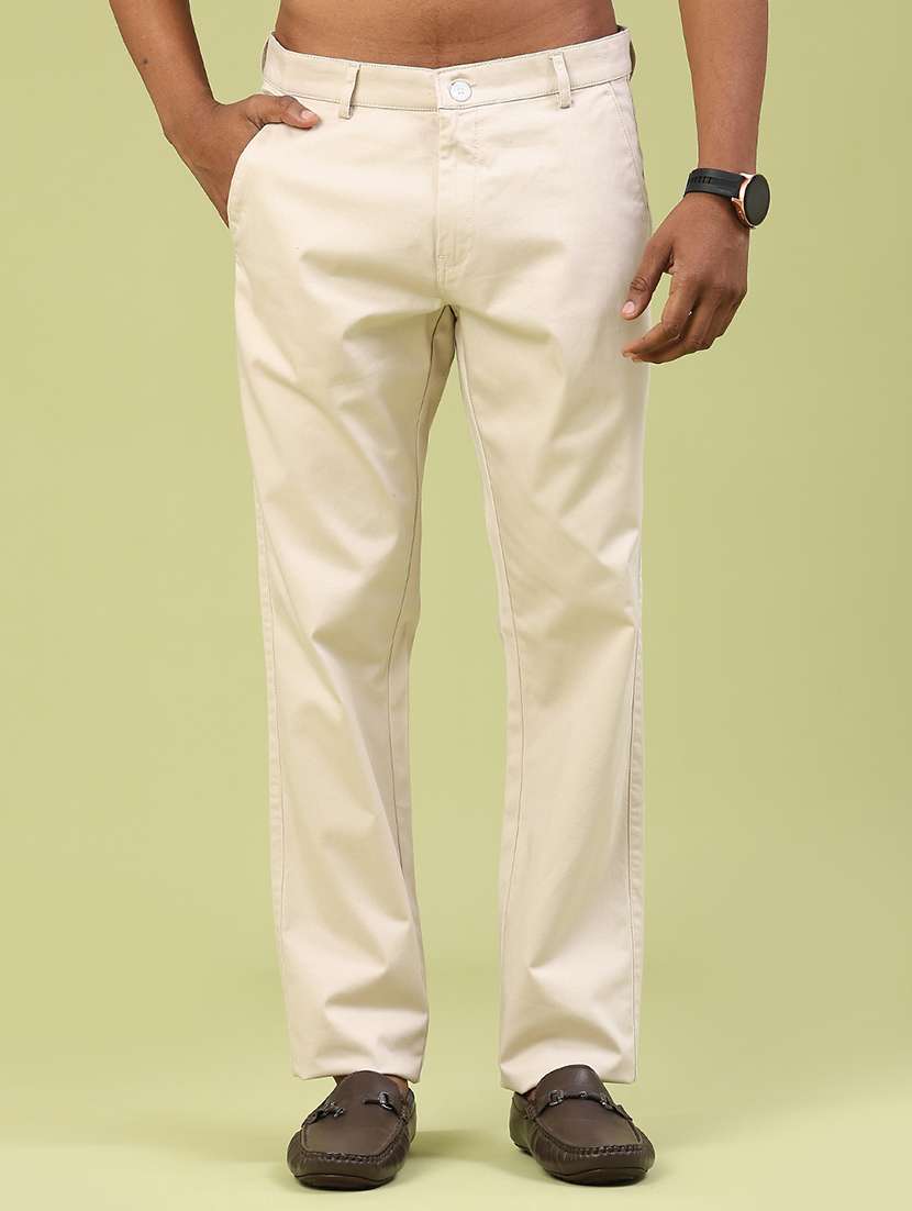 men solid mid rise chinos casual trouser