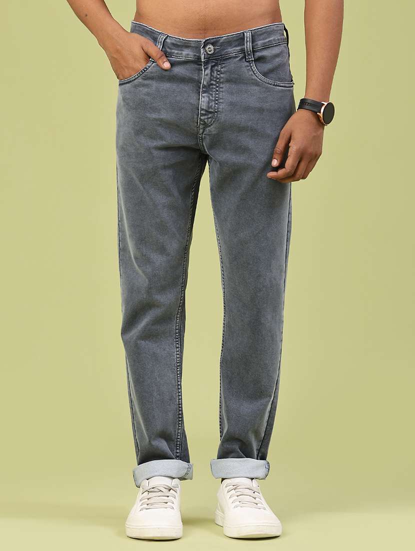 men plain mid rise full length jeans