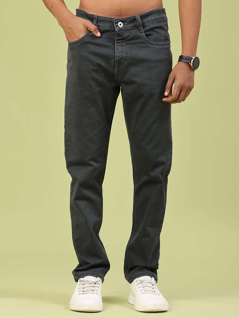 men plain mid rise full length jeans