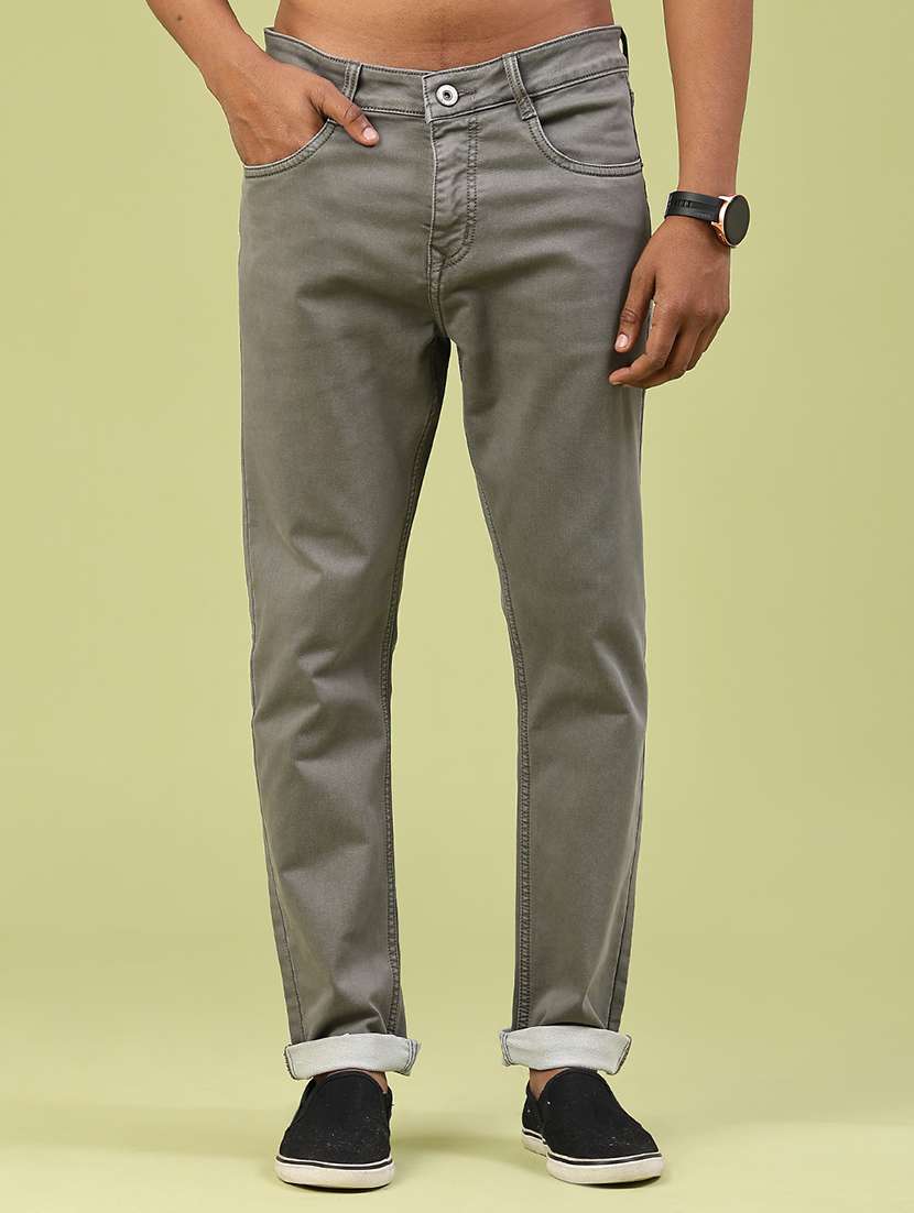 men plain mid rise full length jeans